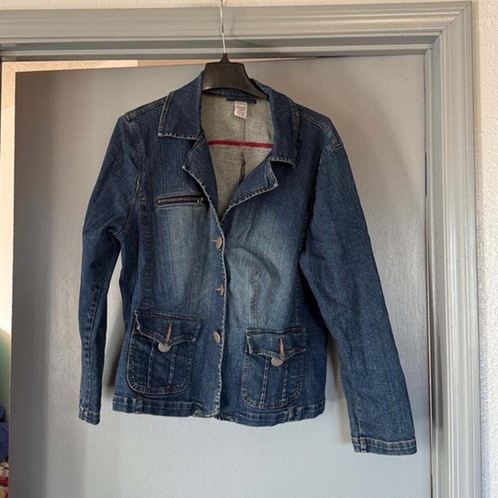 LA Blues Women's Denim Jacket sz26/28W Long Sleeves Flap Pockets